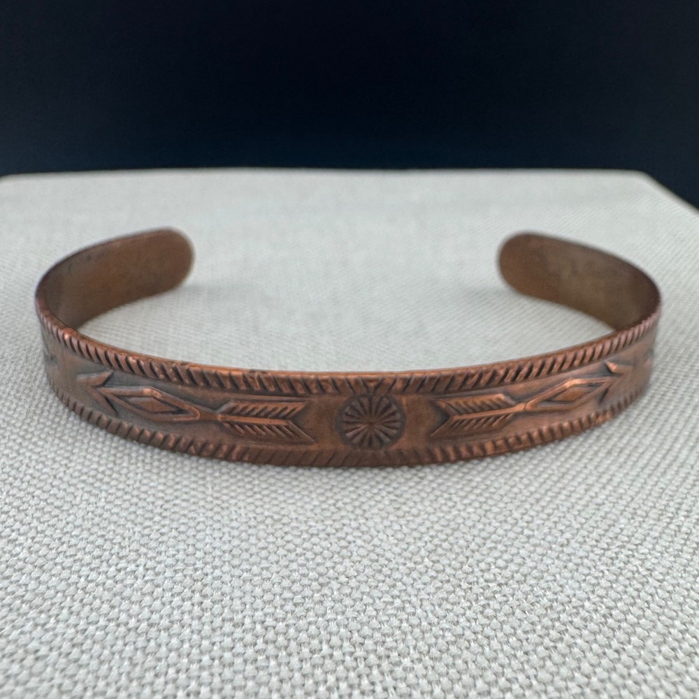 Vintage Copper Cuff Bracelet Southwestern Arrow Sunburst Design